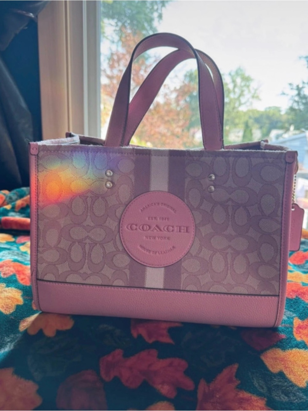 Very cute mini Coach Pink Signature Stripe Tote Bag